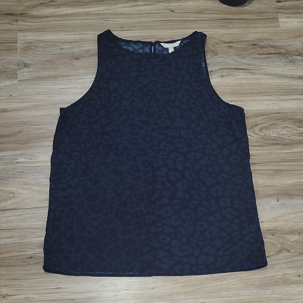 Banana Republic MEDIUM Dark Blue/Black Animal Print Racerback Sleeveless Blouse